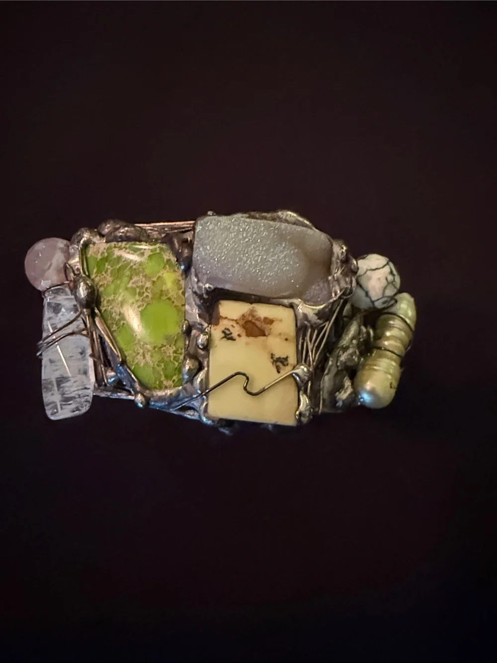 Cool Funky Artisan Green Multi-Stone Statement Ring